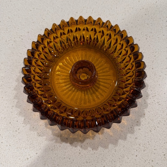 Vintage Indiana Glass Diamond Point Amber Glass Candle Holder - Picture 2 of 6